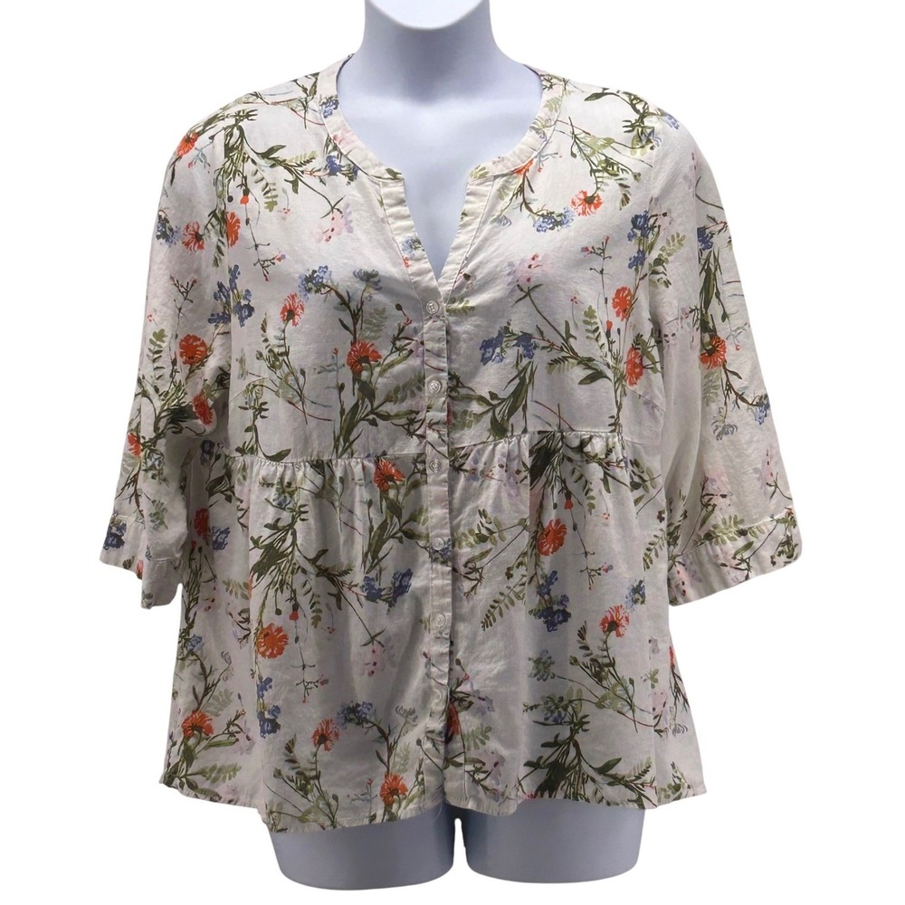 Jones‎ And Co Linen Popover Top Cream 1X